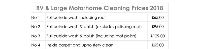 RV and large motor homne cleaning prices Old Oaks 2018